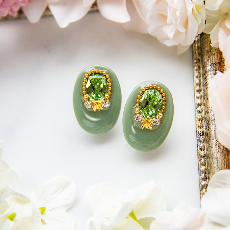 [!!SALE!!] 27 🌪green oval bijou pierce/earring