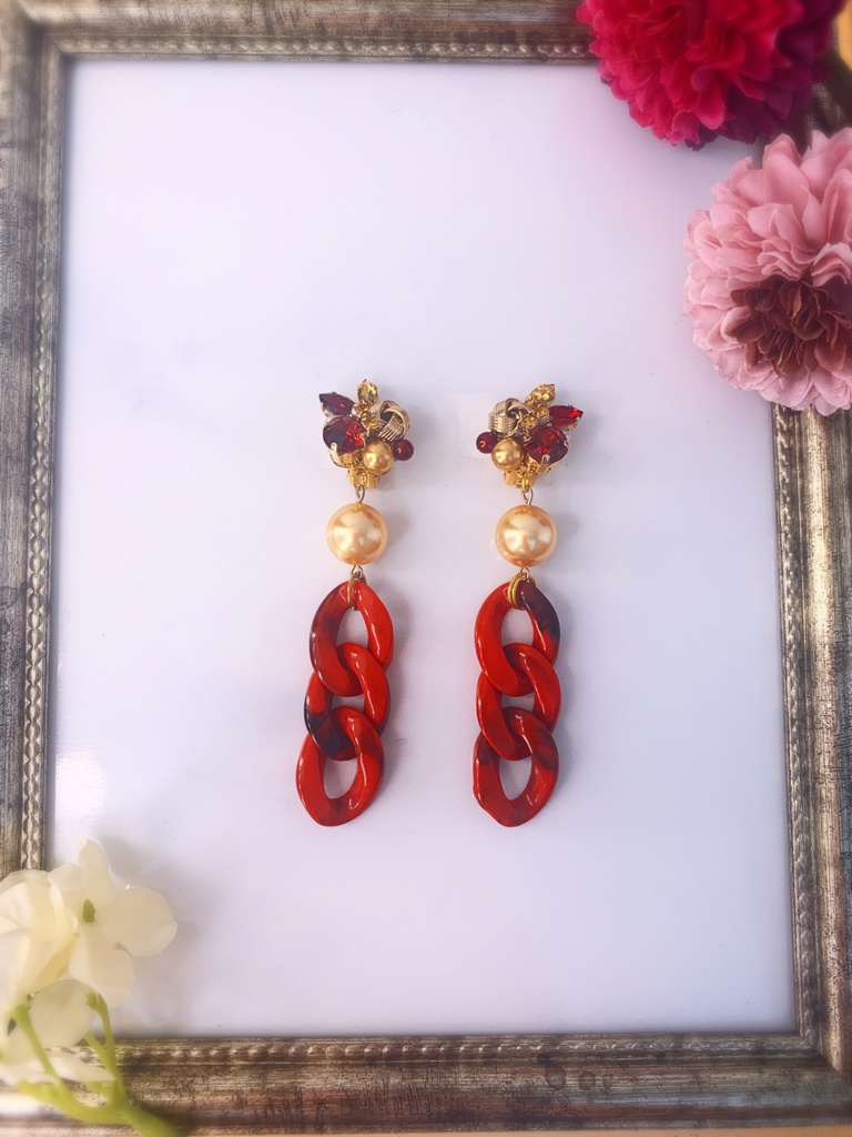 [!!SALE!!] 35 🔥red chain & bijou pierce/earring