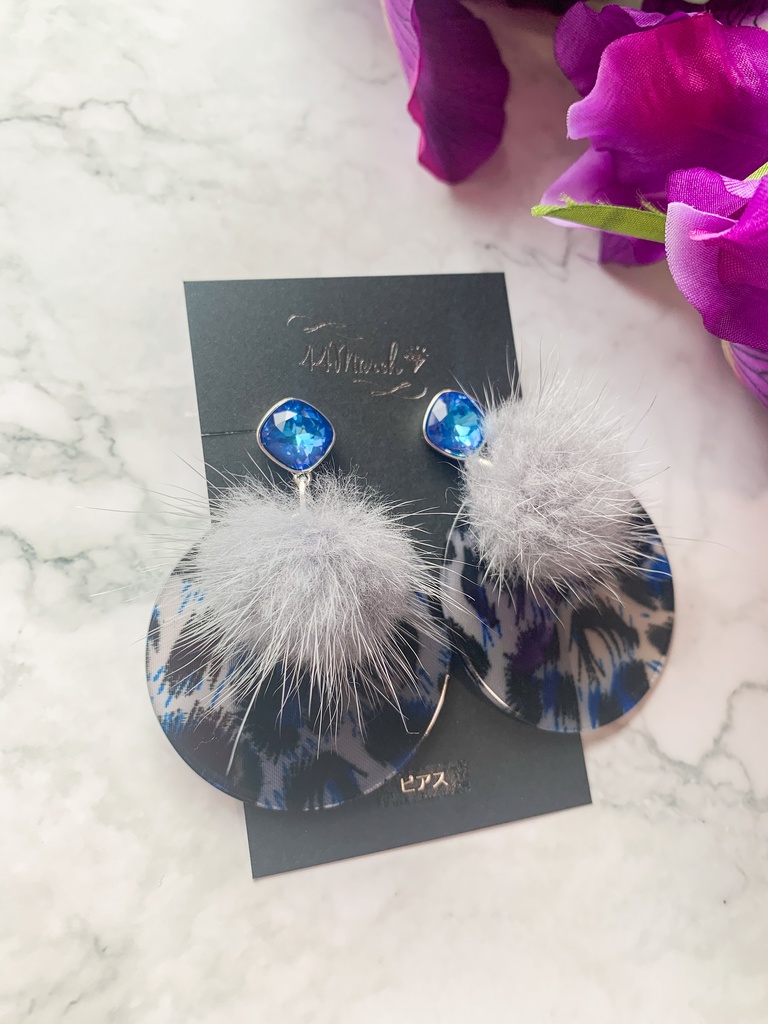 [!!SALE!!] 51. blue bijou animal fur pierce/earring