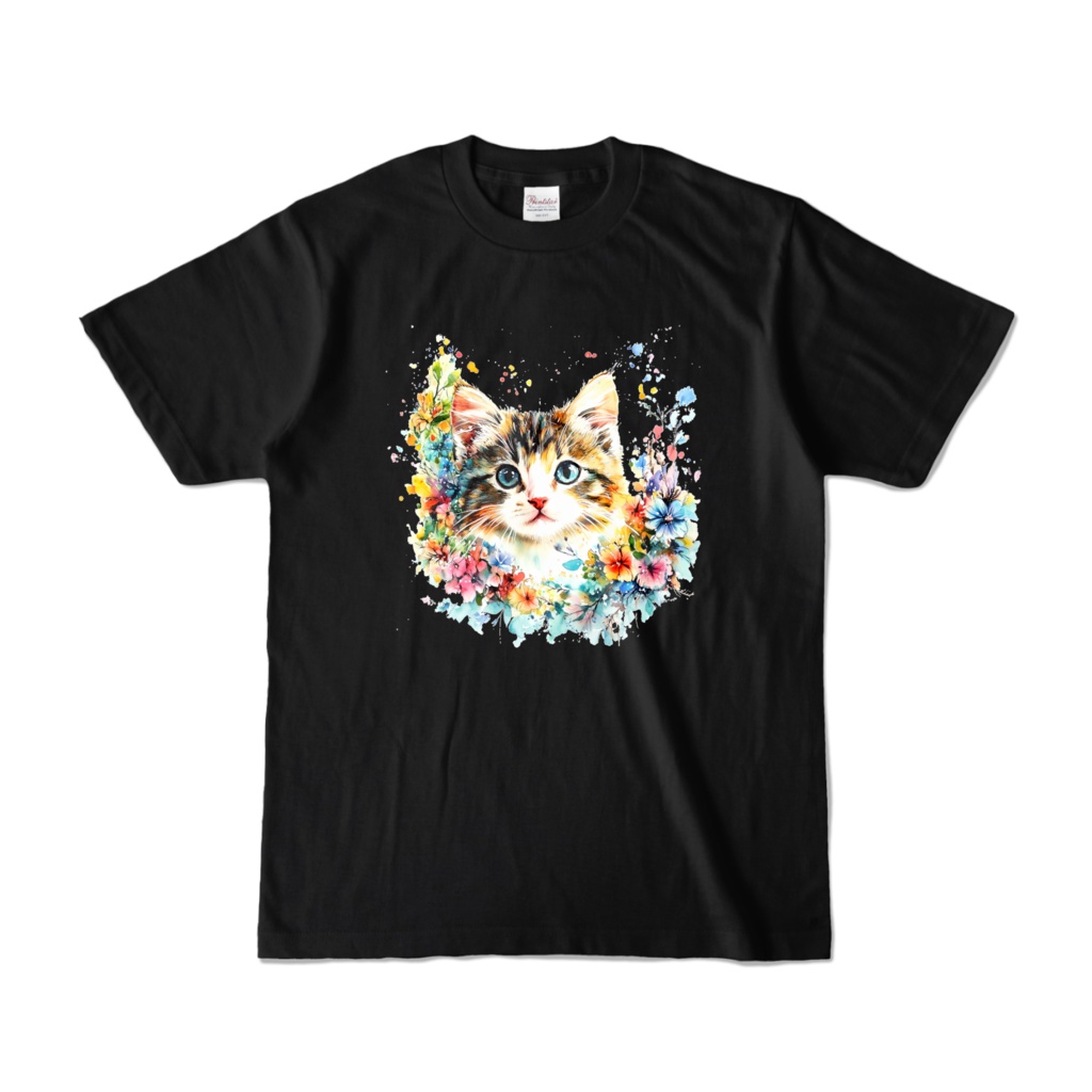花咲く子猫【黒Ｔシャツ】