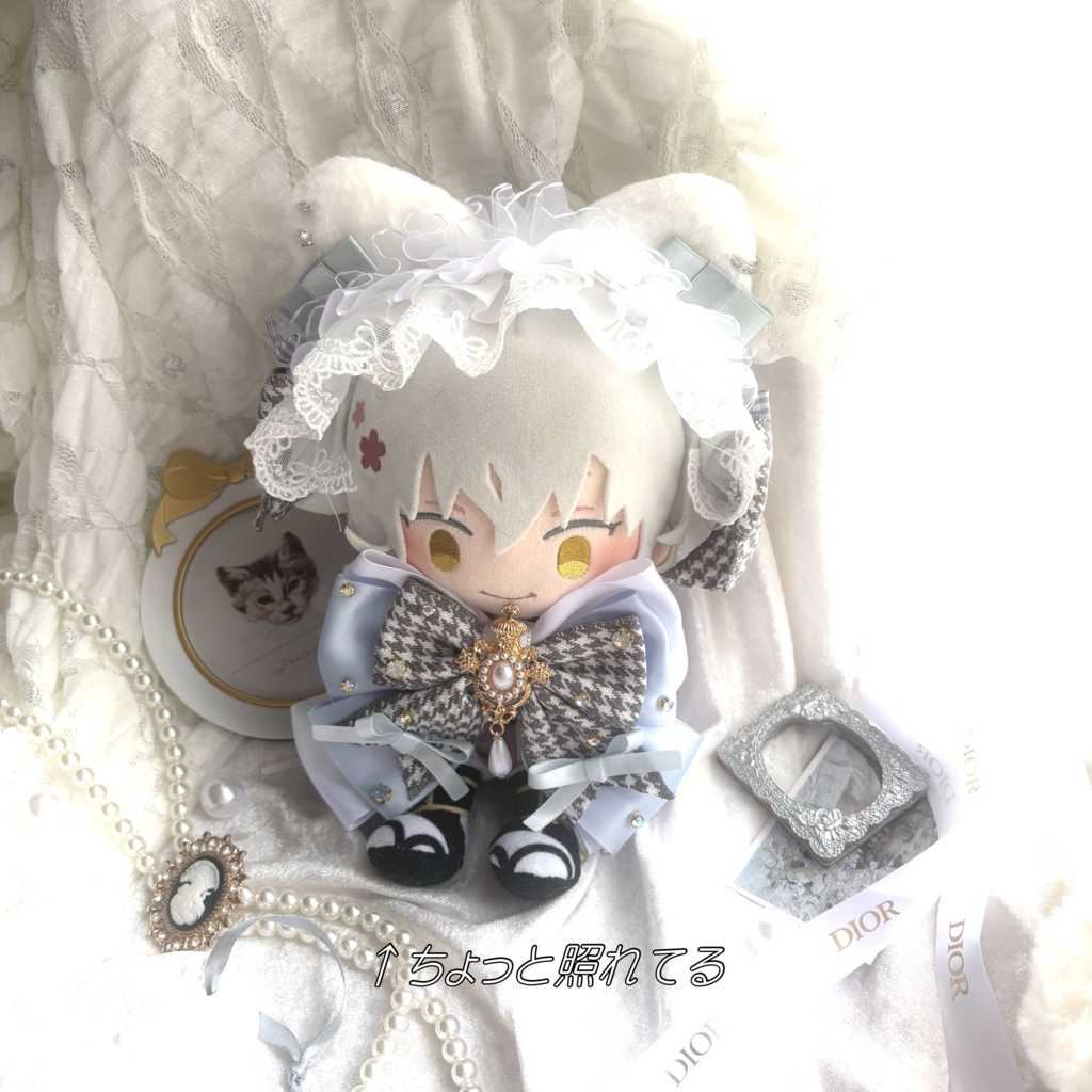 たっぷりリボンのヘドレ＆リボン（水色💎グレー🩶）