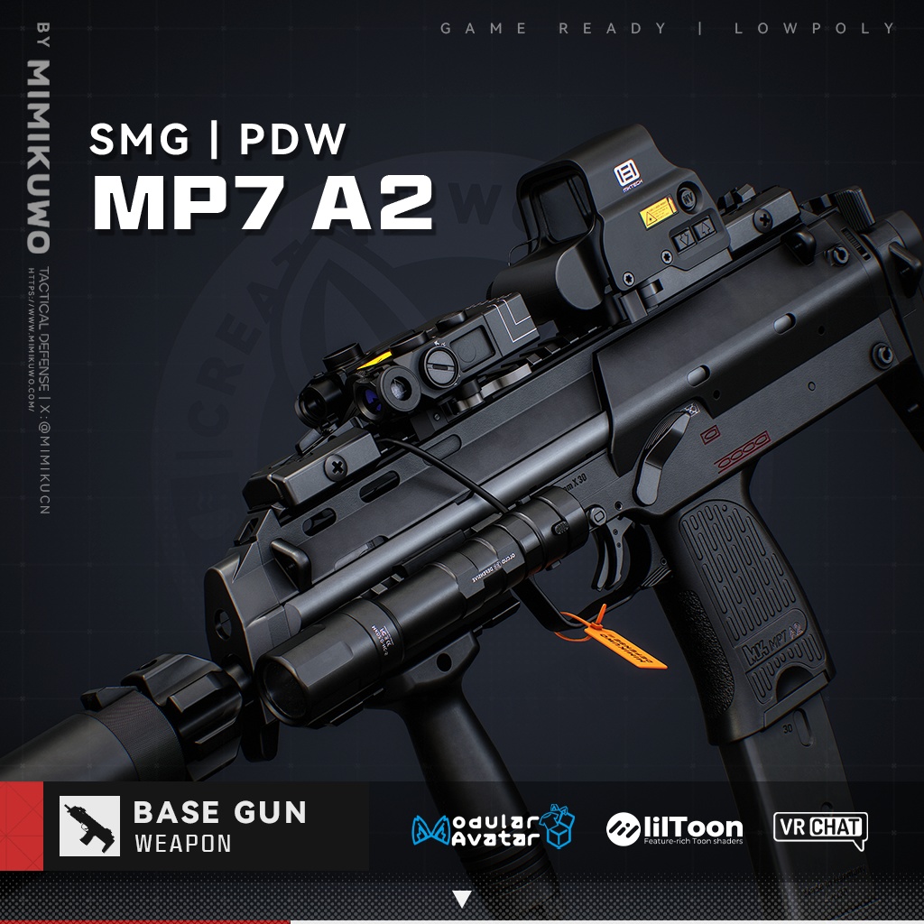 【3Dモデル・MA対応・VRChat想定】MP7 A2 PDW | Base MKG5 | Low-poly | v1.2.1