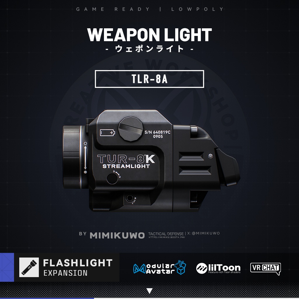 【3Dモデル・VRChat想定】 TLR-8A Weapon Light ライト | Expansion | Low-poly - v1.0