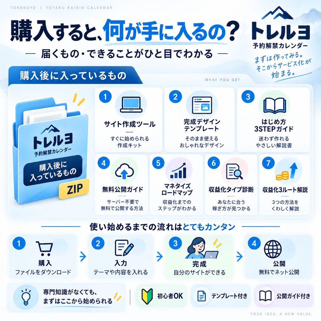 SNS発信を自分のサービスに|予約情報サイト作成キット【初心者OK】