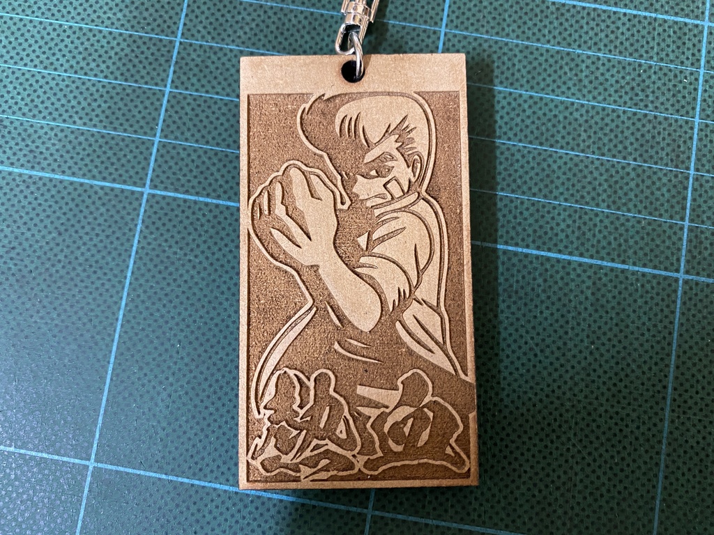 元 テクノスジャパン CGデザイナー Kon氏 オリジナル 描き下ろし 熱血硬派 くにおくん MDF 彫刻 キーホルダー