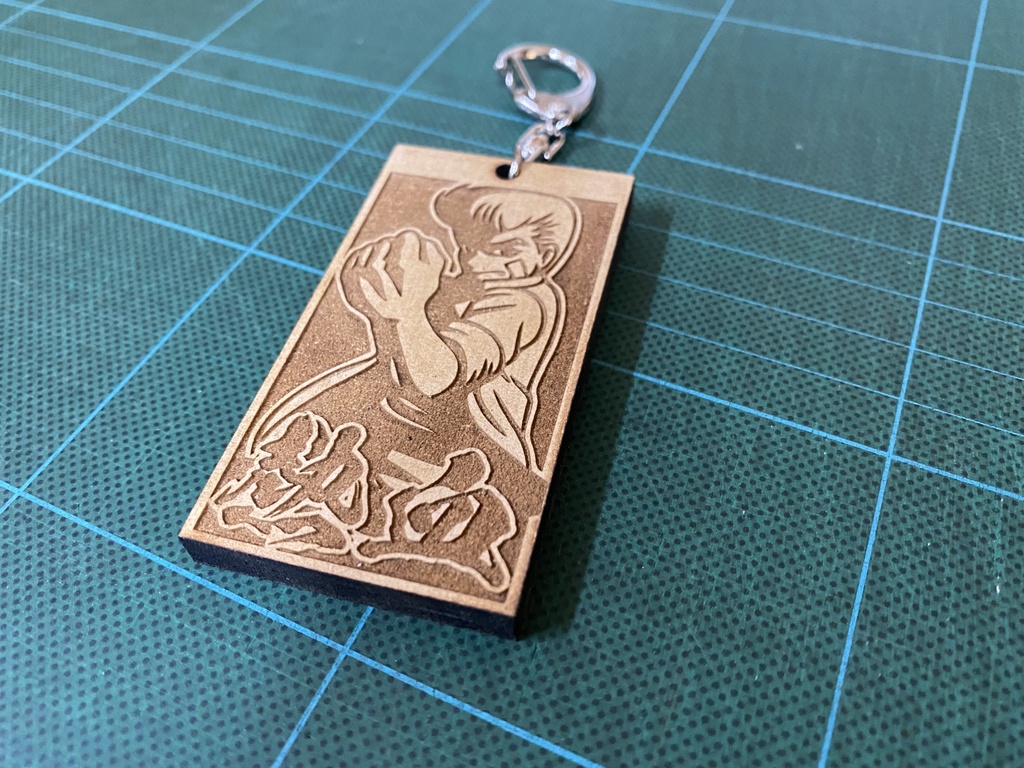 元 テクノスジャパン CGデザイナー Kon氏 オリジナル 描き下ろし 熱血硬派 くにおくん MDF 彫刻 キーホルダー