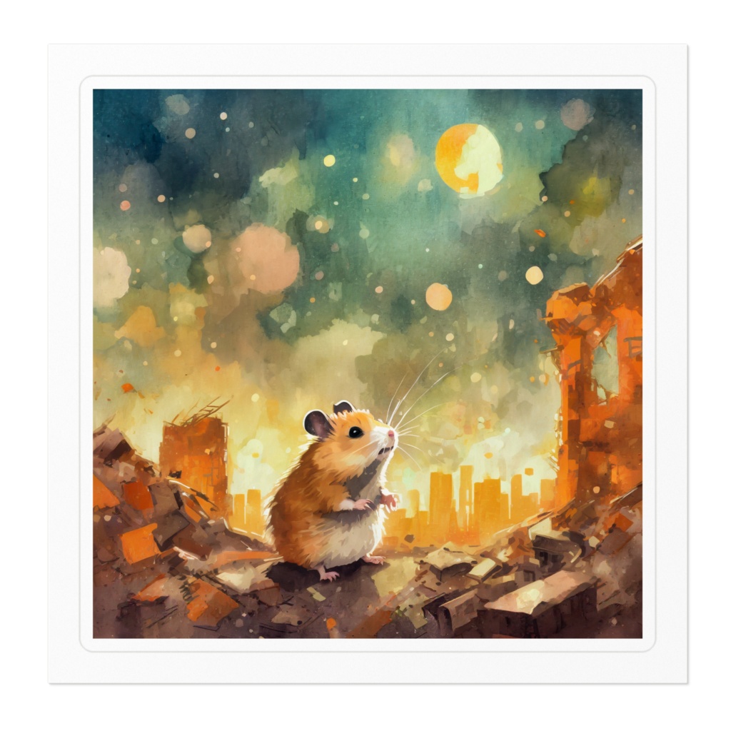 荒廃した世界で生きるハムスター(ステッカー)