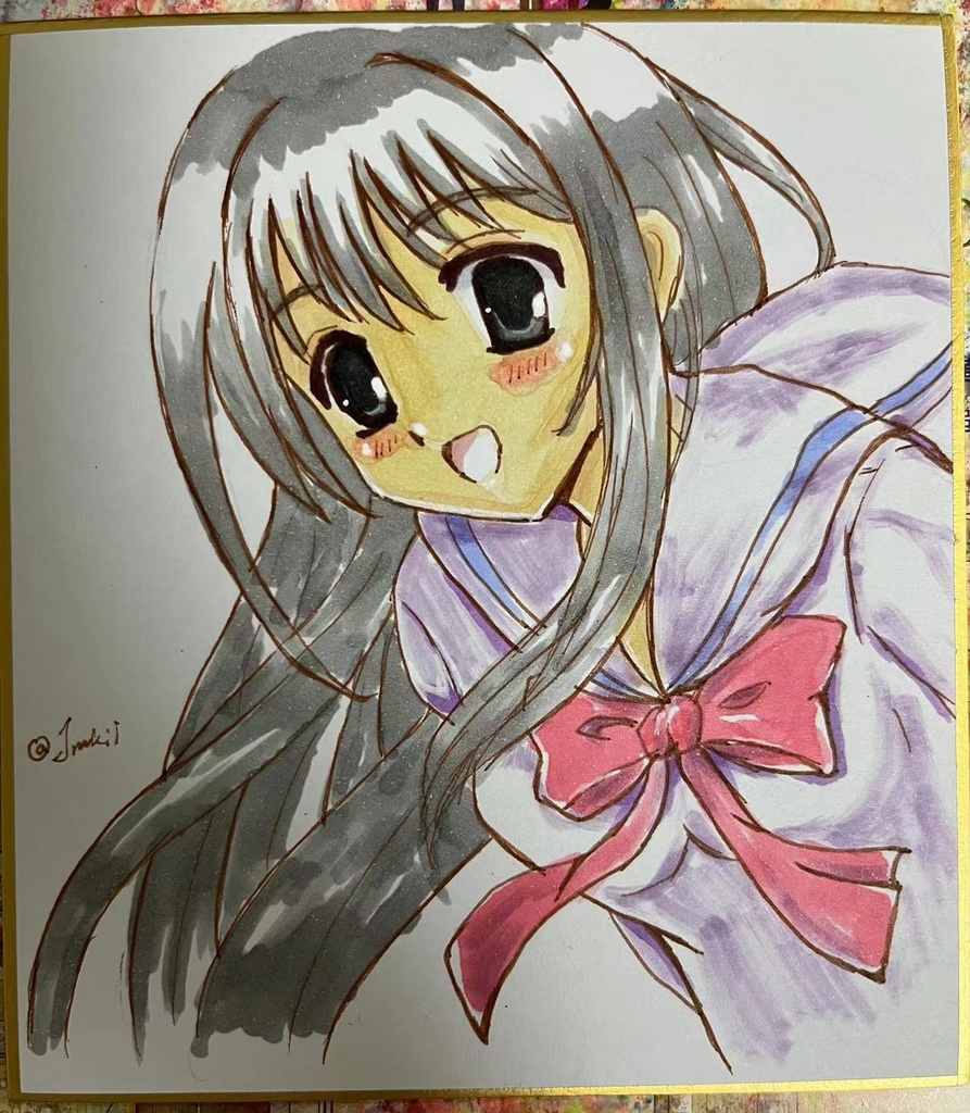 セーラー服女の子　手書き色紙　小