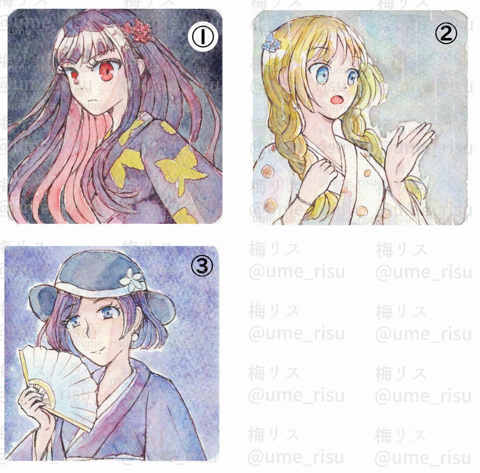 【アナログ原画】和装てのひらペーパー原画