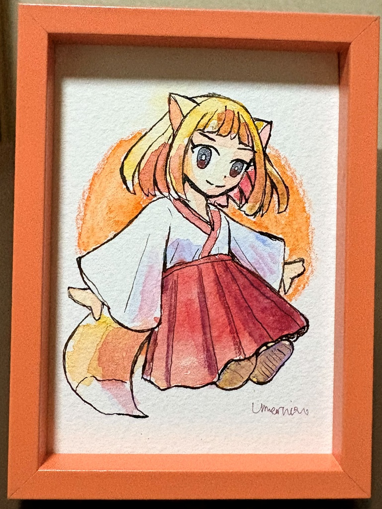 【額装原画】狐巫女