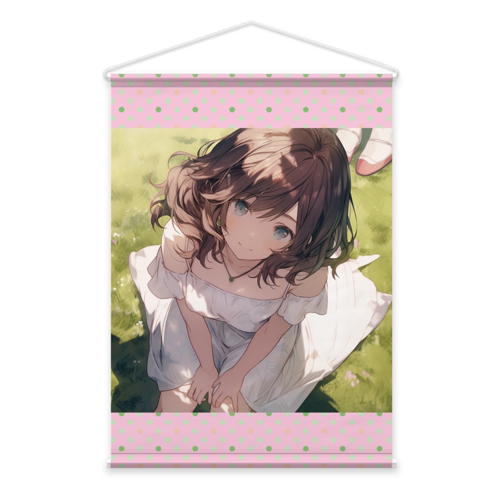 芝生の上の清楚系少女タペストリー