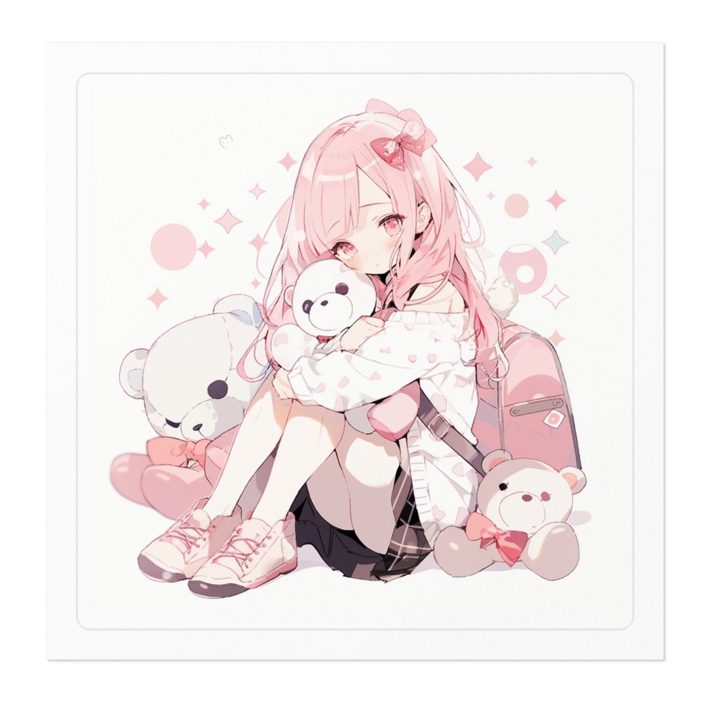 可愛いものに囲まれた女子ステッカー