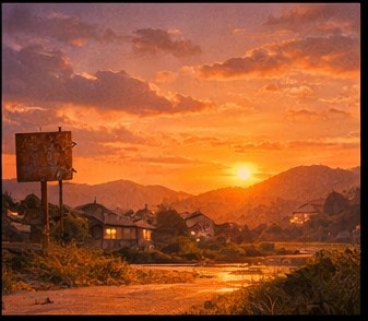 【AI背景】夕焼けの田舎道|癒し・ノスタルジー風景素材(配信・動画向け)