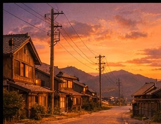 【AI背景】夕焼けの田舎道|癒し・ノスタルジー風景素材(配信・動画向け)