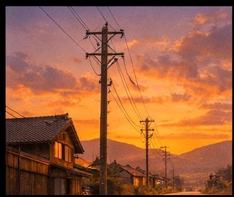 【AI背景】夕焼けの田舎道|癒し・ノスタルジー風景素材(配信・動画向け)