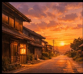 【AI背景】夕焼けの田舎道|癒し・ノスタルジー風景素材(配信・動画向け)