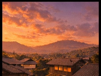 【AI背景】夕焼けの田舎道|癒し・ノスタルジー風景素材(配信・動画向け)