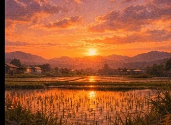 【AI背景】夕焼けの田舎道|癒し・ノスタルジー風景素材(配信・動画向け)