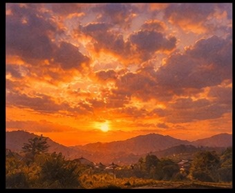 【AI背景】夕焼けの田舎道|癒し・ノスタルジー風景素材(配信・動画向け)