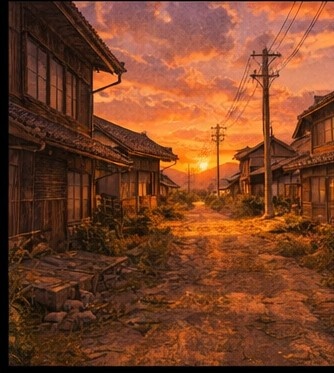 【AI背景】夕焼けの田舎道｜癒し・ノスタルジー風景素材（配信・動画向け）