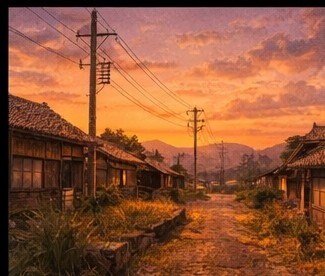 【AI背景】夕焼けの田舎道|癒し・ノスタルジー風景素材(配信・動画向け)