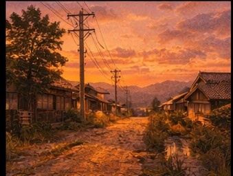 【AI背景】夕焼けの田舎道|癒し・ノスタルジー風景素材(配信・動画向け)