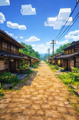 【朝】マイクラ風 田舎背景素材|爽やかな青空と雲|全21枚