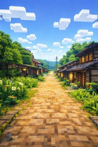 【朝】マイクラ風 田舎背景素材|爽やかな青空と雲|全21枚