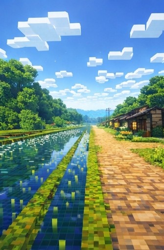【朝】マイクラ風 田舎背景素材|爽やかな青空と雲|全21枚