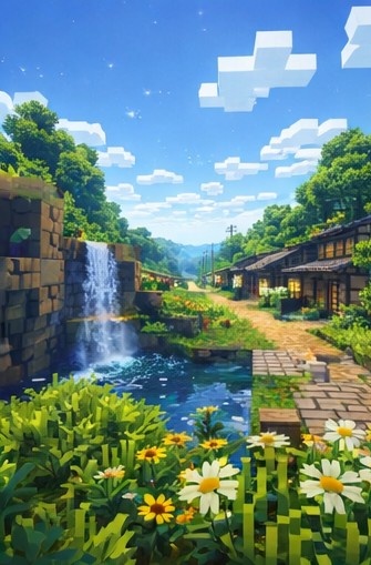 【朝】マイクラ風 田舎背景素材|爽やかな青空と雲|全21枚