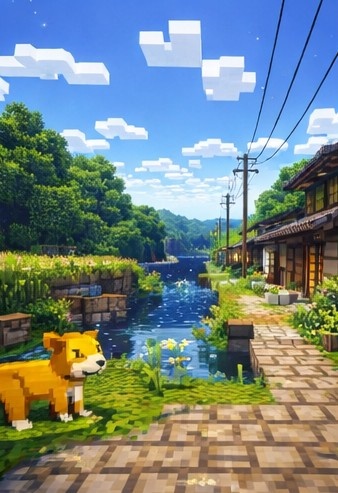 【朝】マイクラ風 田舎背景素材|爽やかな青空と雲|全21枚