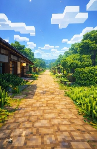 【朝】マイクラ風 田舎背景素材|爽やかな青空と雲|全21枚