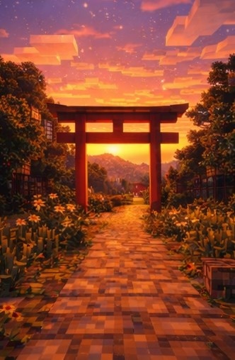 【夕】マイクラ風 田舎背景素材|やさしい夕空とノスタルジー|全18枚