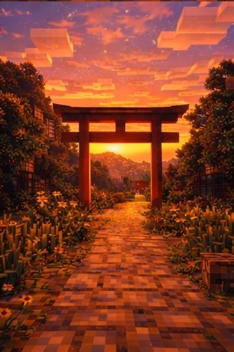 【夕】マイクラ風 田舎背景素材|やさしい夕空とノスタルジー|全18枚