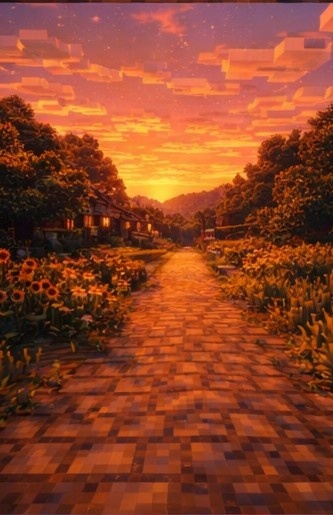 【夕】マイクラ風 田舎背景素材|やさしい夕空とノスタルジー|全18枚