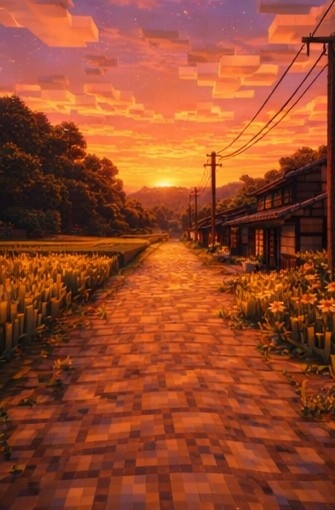 【夕】マイクラ風 田舎背景素材|やさしい夕空とノスタルジー|全18枚