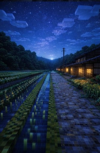 【夜】マイクラ風 田舎背景素材|静かな夜空とチルな雰囲気|全21枚