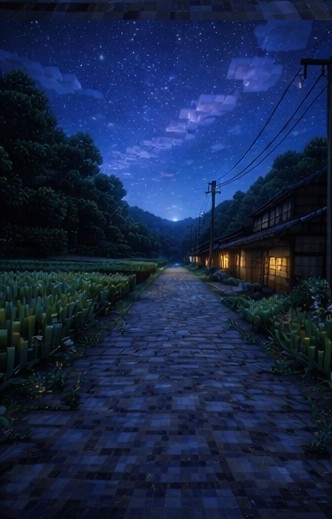 【夜】マイクラ風 田舎背景素材|静かな夜空とチルな雰囲気|全21枚