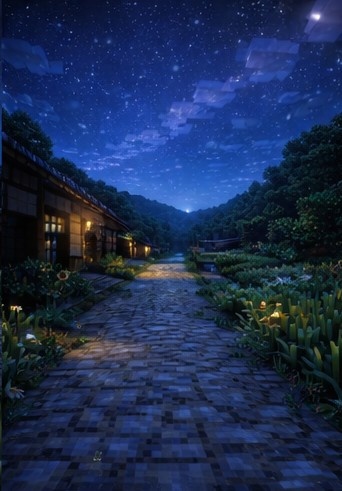 【夜】マイクラ風 田舎背景素材|静かな夜空とチルな雰囲気|全21枚