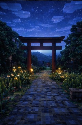 【夜】マイクラ風 田舎背景素材|静かな夜空とチルな雰囲気|全21枚