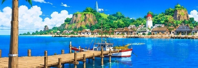 【背景素材10枚】1990年代アニメ風・南国の風景|配信・動画・YouTube用