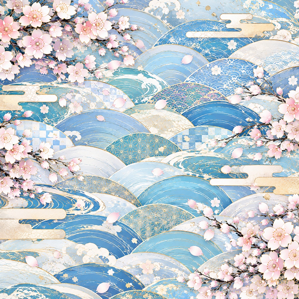 桜と青海波の和風デジタルペーパー 10枚セット｜和モダン・金彩・背景素材