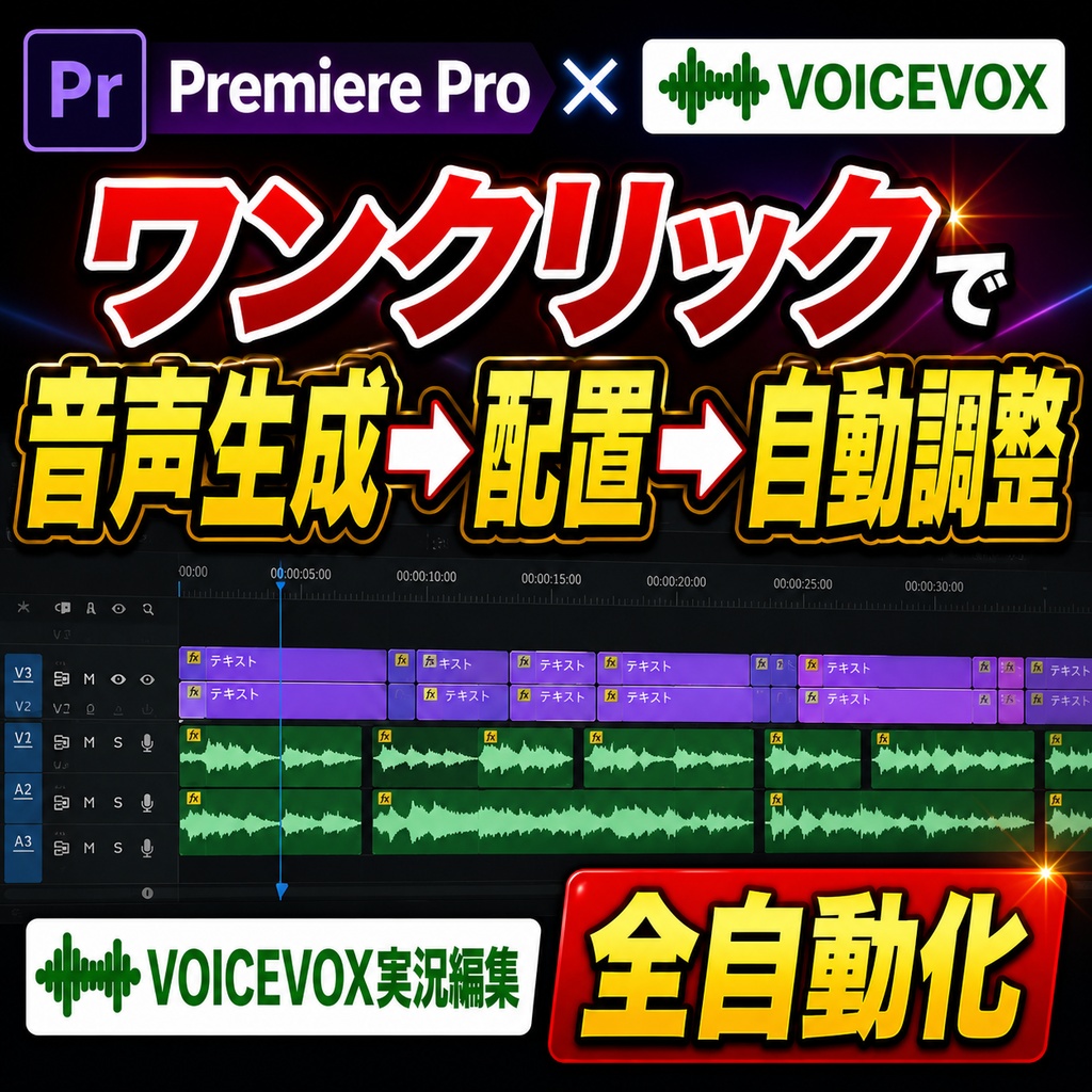 【Premiere Pro専用】VOICEVOX自動連携ツール | 字幕から音声生成・自動配置・字幕長自動調整