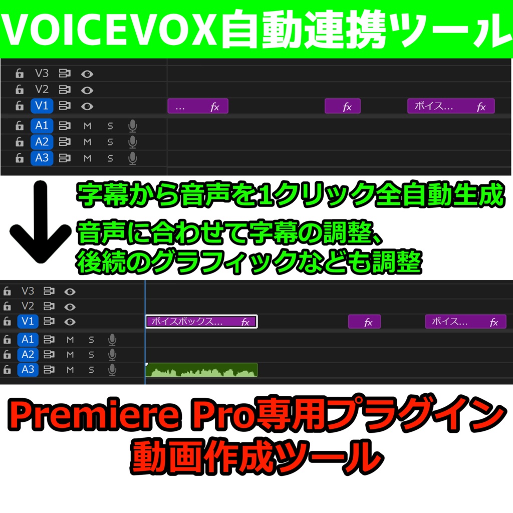 【Premiere Pro専用プラグイン/動画作成ツール】VOICEVOX自動連携ツール | 字幕から音声をワンクリック生成＆自動配置