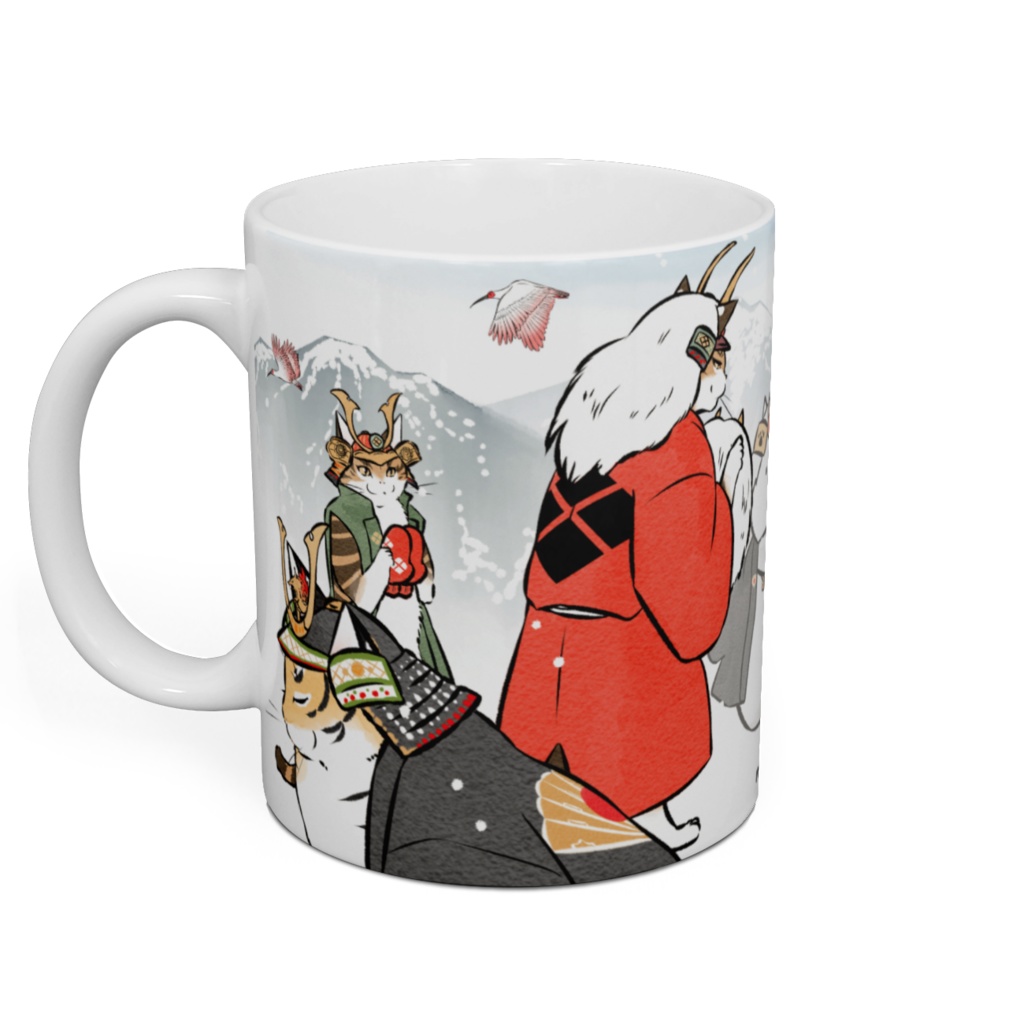 【わふうにゃんこ】雪と猫のマグカップ