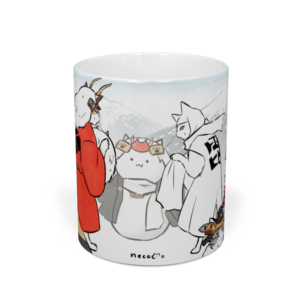 【わふうにゃんこ】雪と猫のマグカップ