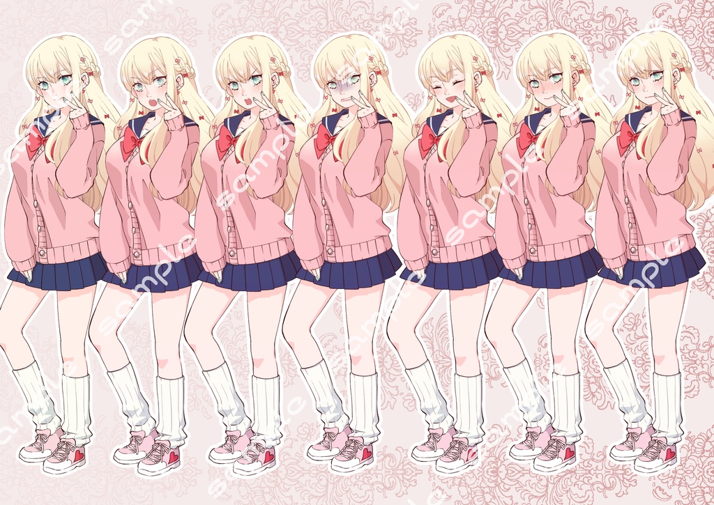 立ち絵素材_1(ギャル系女子高生全身、表情7種)