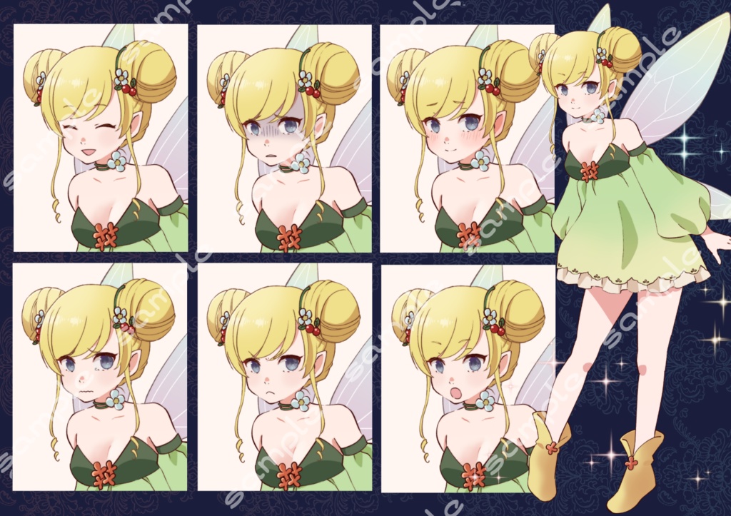 立ち絵素材_12(お団子フェアリー全身、表情7種)