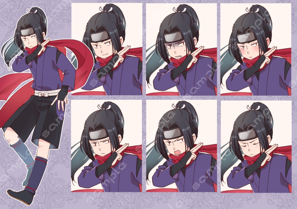 立ち絵素材_19(忍者の少年全身、表情7種)
