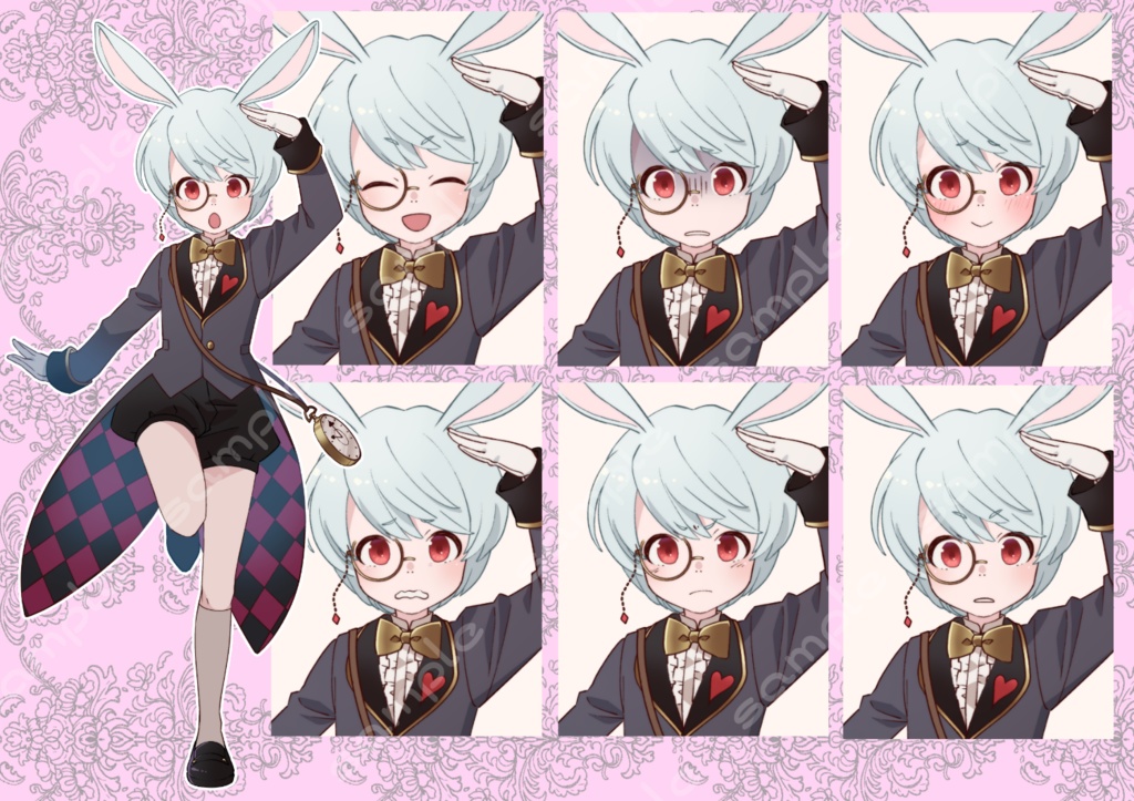 立ち絵素材_26(時計うさぎ少年全身、表情7種)